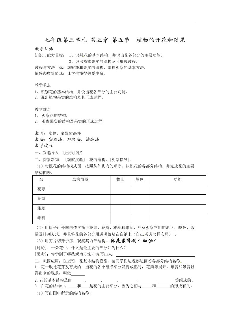 苏教版七上《植物的开花和结果》2