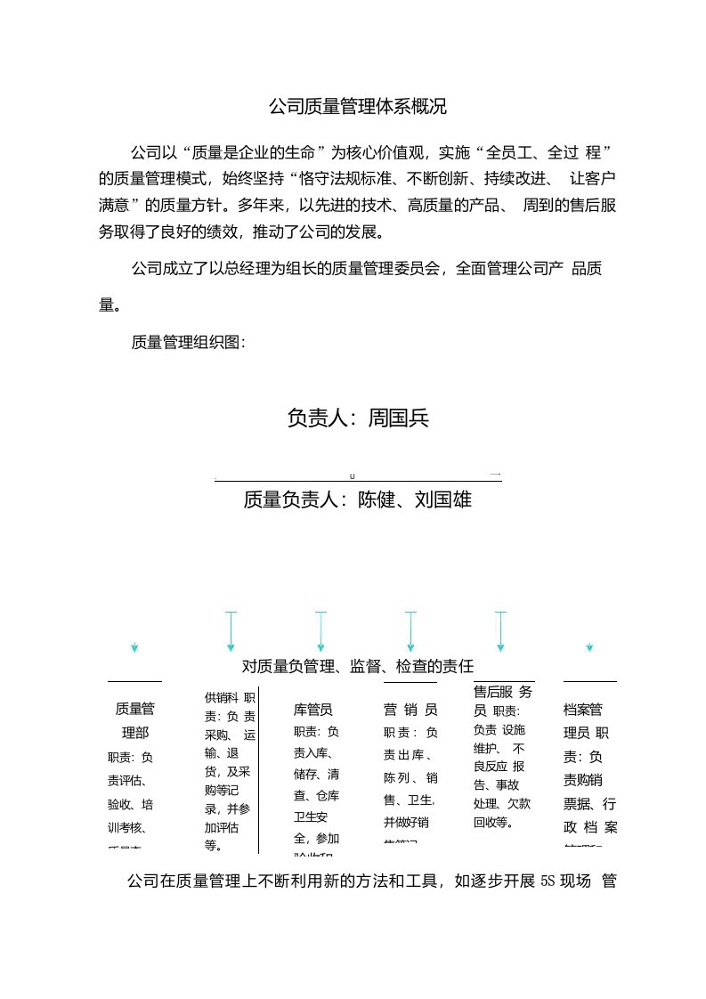 公司质量管理体系概况