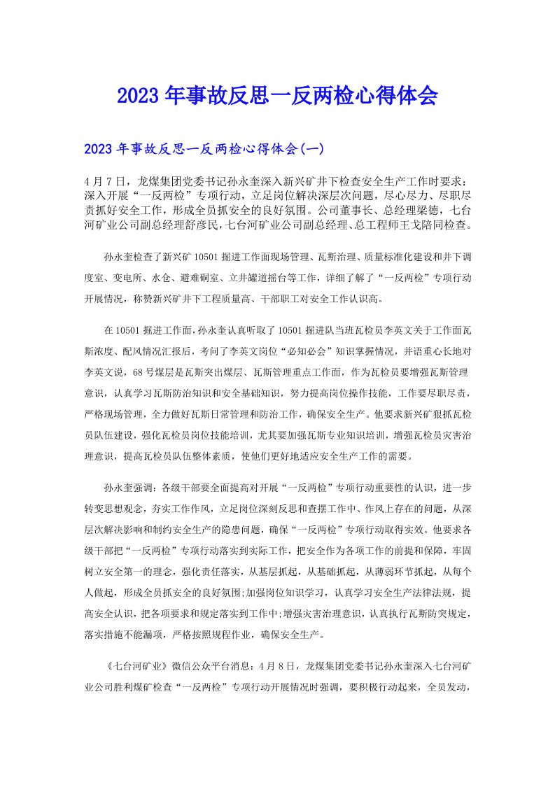 2023年事故反思一反两检心得体会