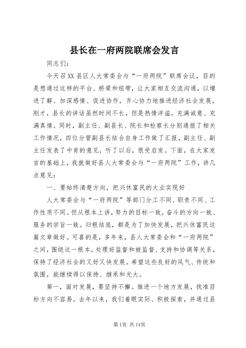 6县长在一府两院联席会讲话