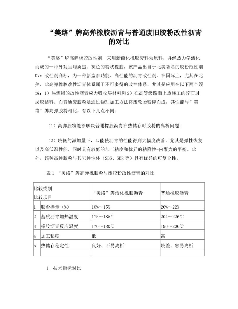 高弹活化橡胶改性剂与普通废旧胶粉