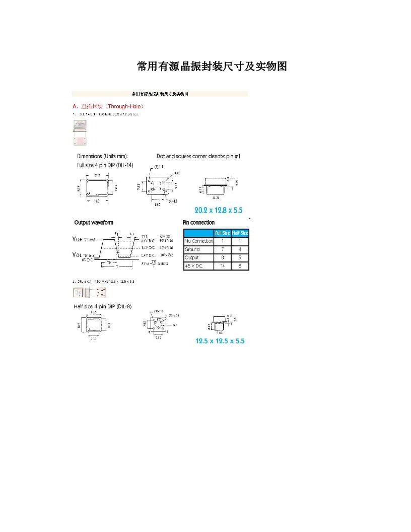 常用有源晶振封装尺寸及实物图