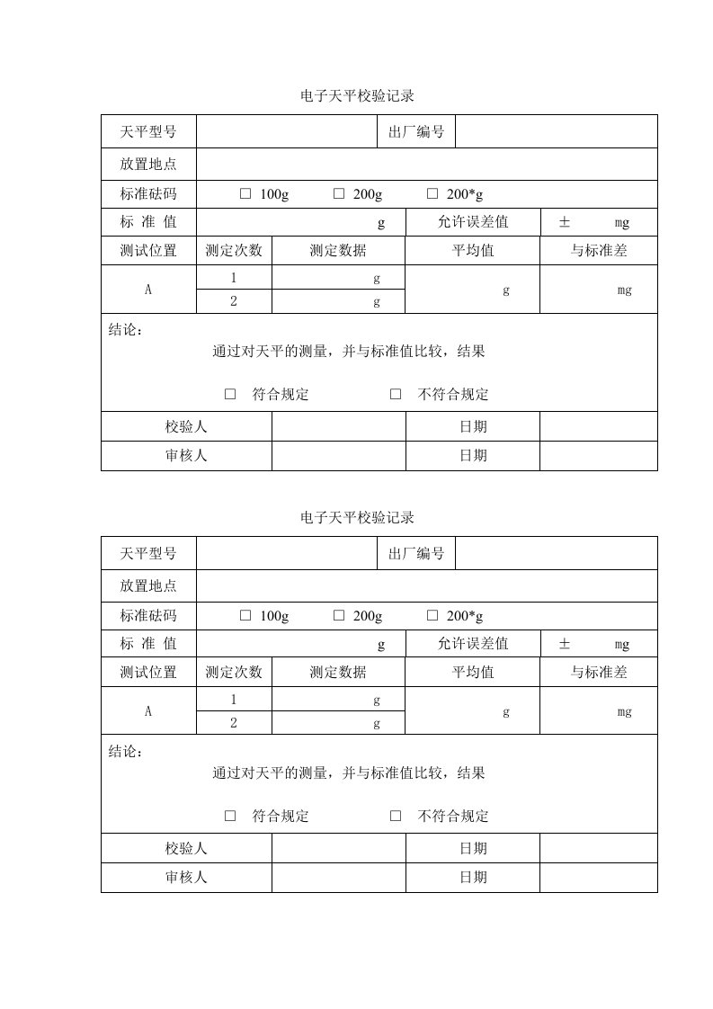 电子天平校验记录