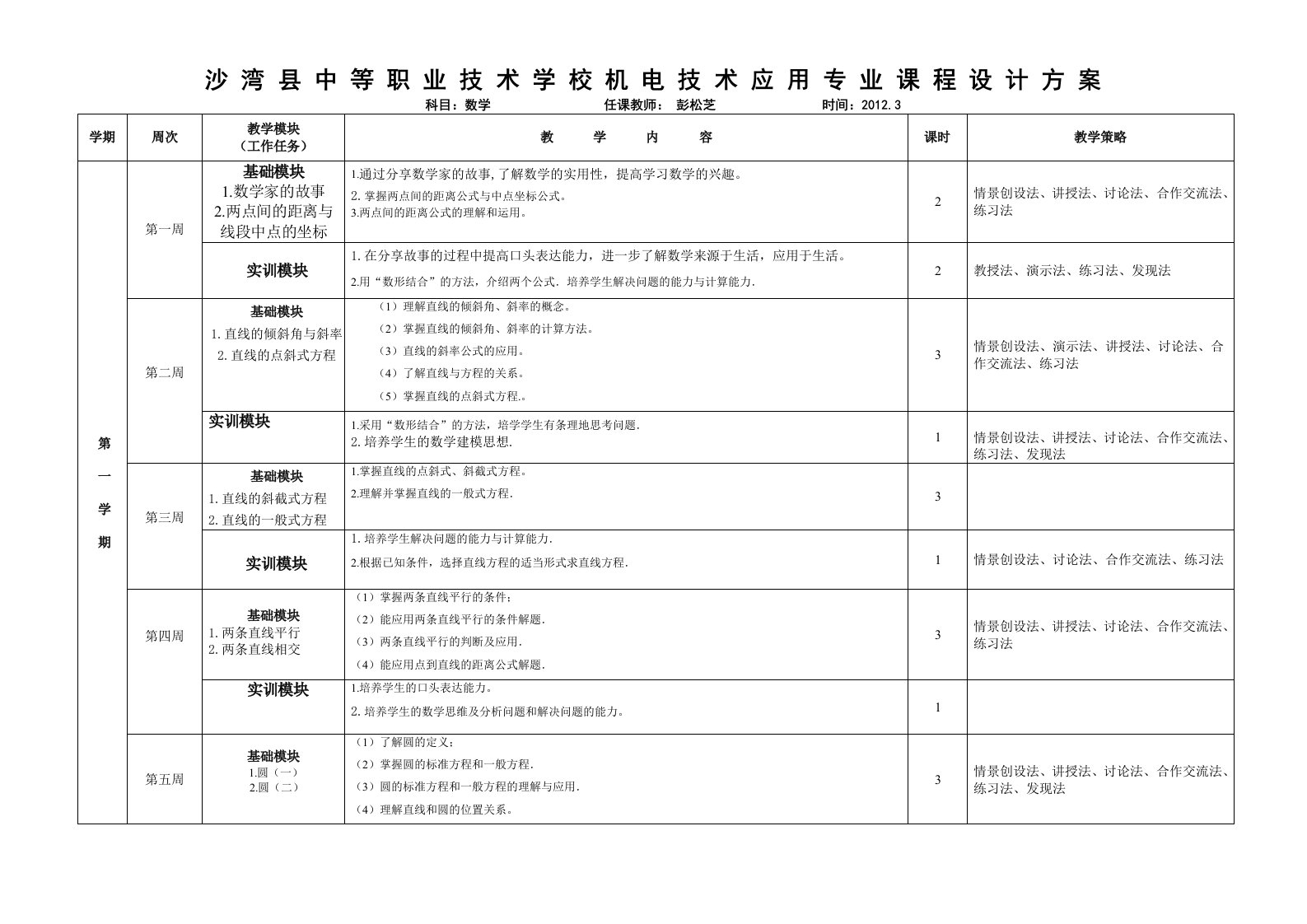 数学课程设计方案(下册