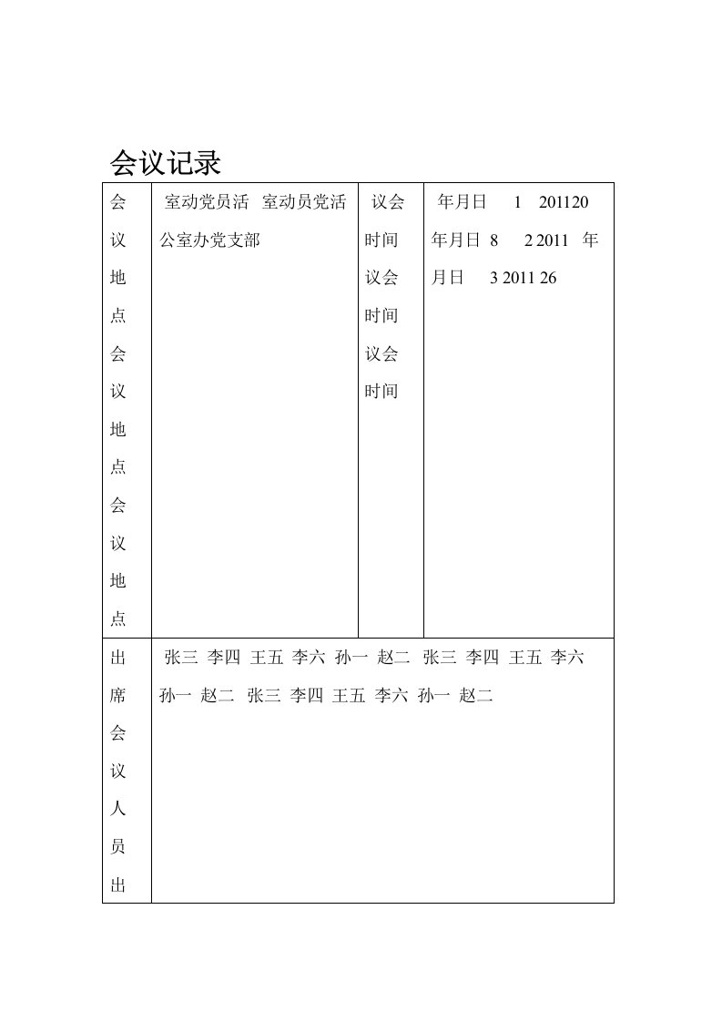 党总支支部会议记录