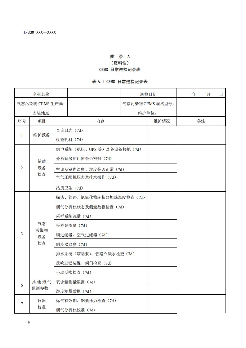 CEMS日常巡检记录表、零点量程漂移与校准记录表