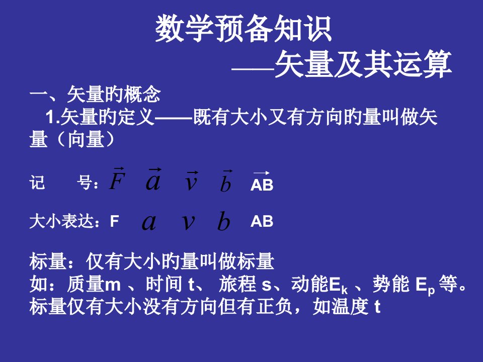 数学准备—矢量及其运算1市公开课获奖课件省名师示范课获奖课件