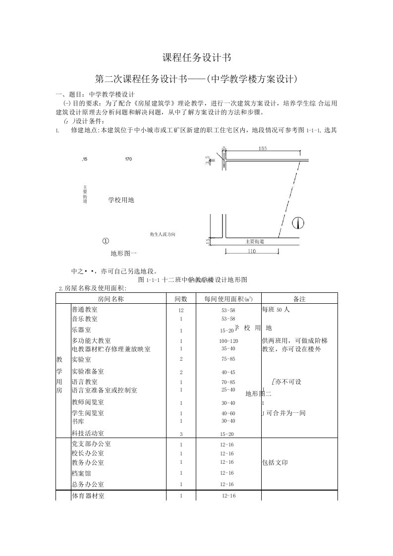 建筑学课程设计任务书