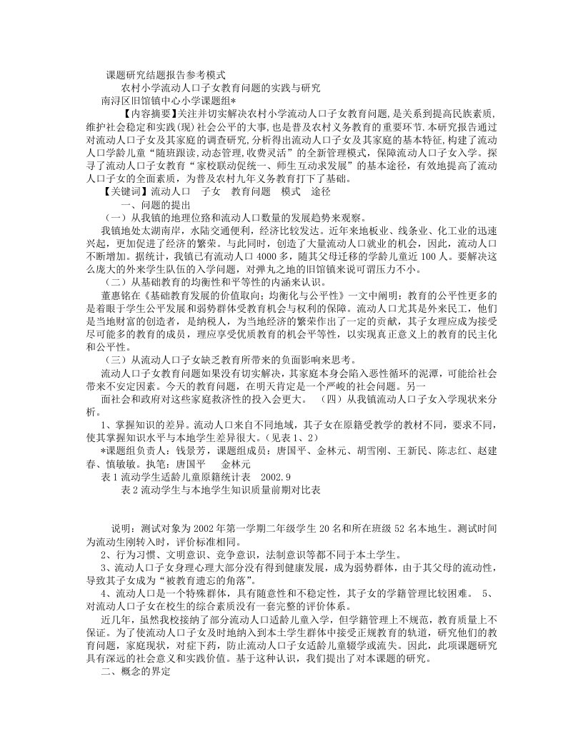 课题研究结题报告参考模式