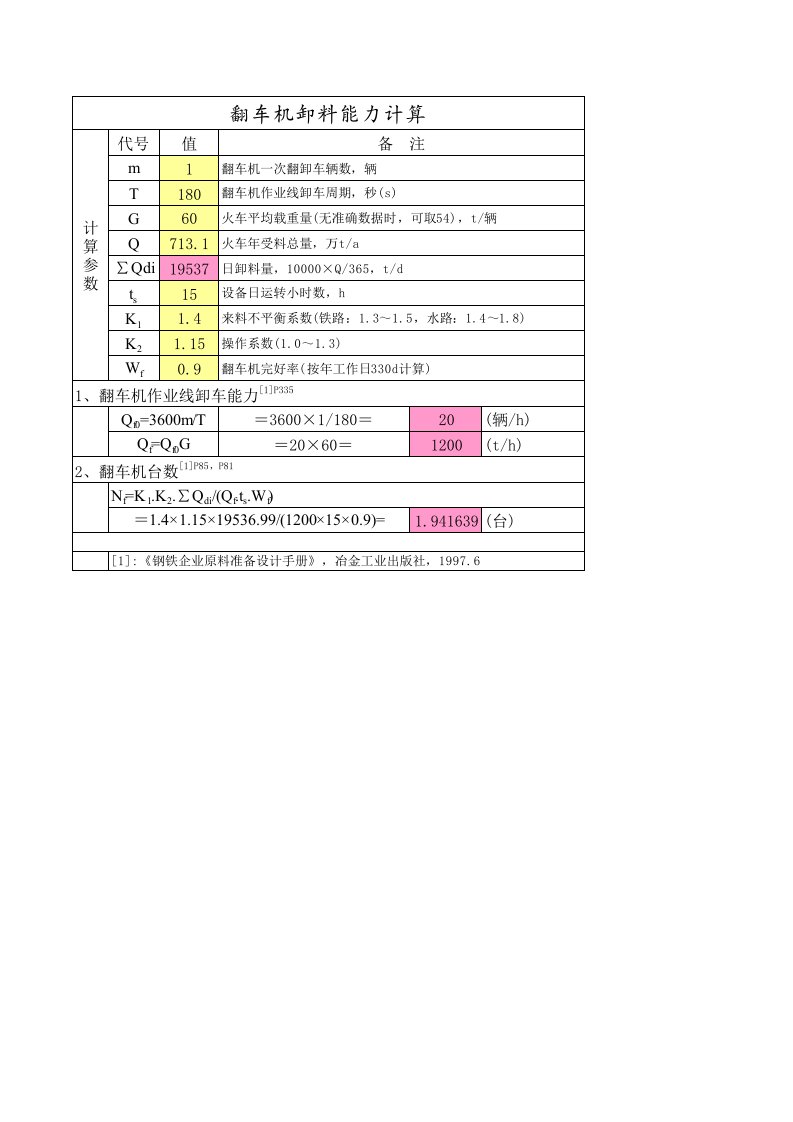 翻车机卸料能力计算