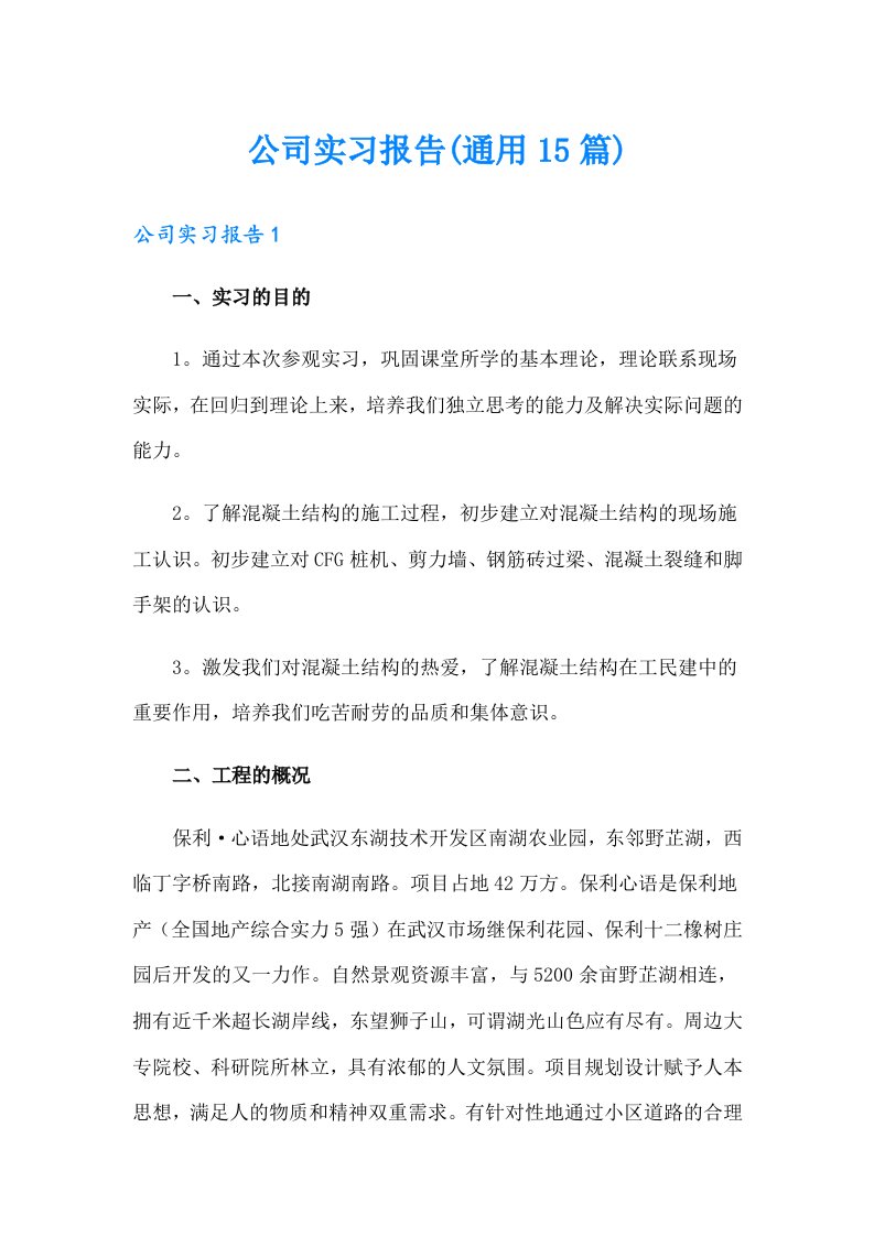 公司实习报告(通用15篇)