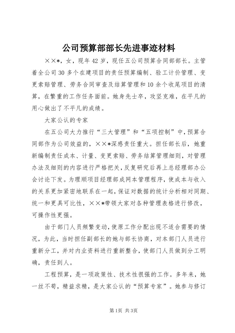 公司预算部部长先进事迹材料