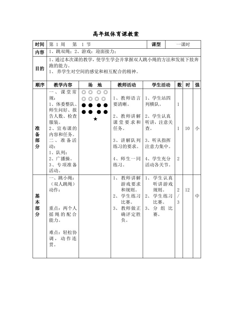 小学高年级体育教案