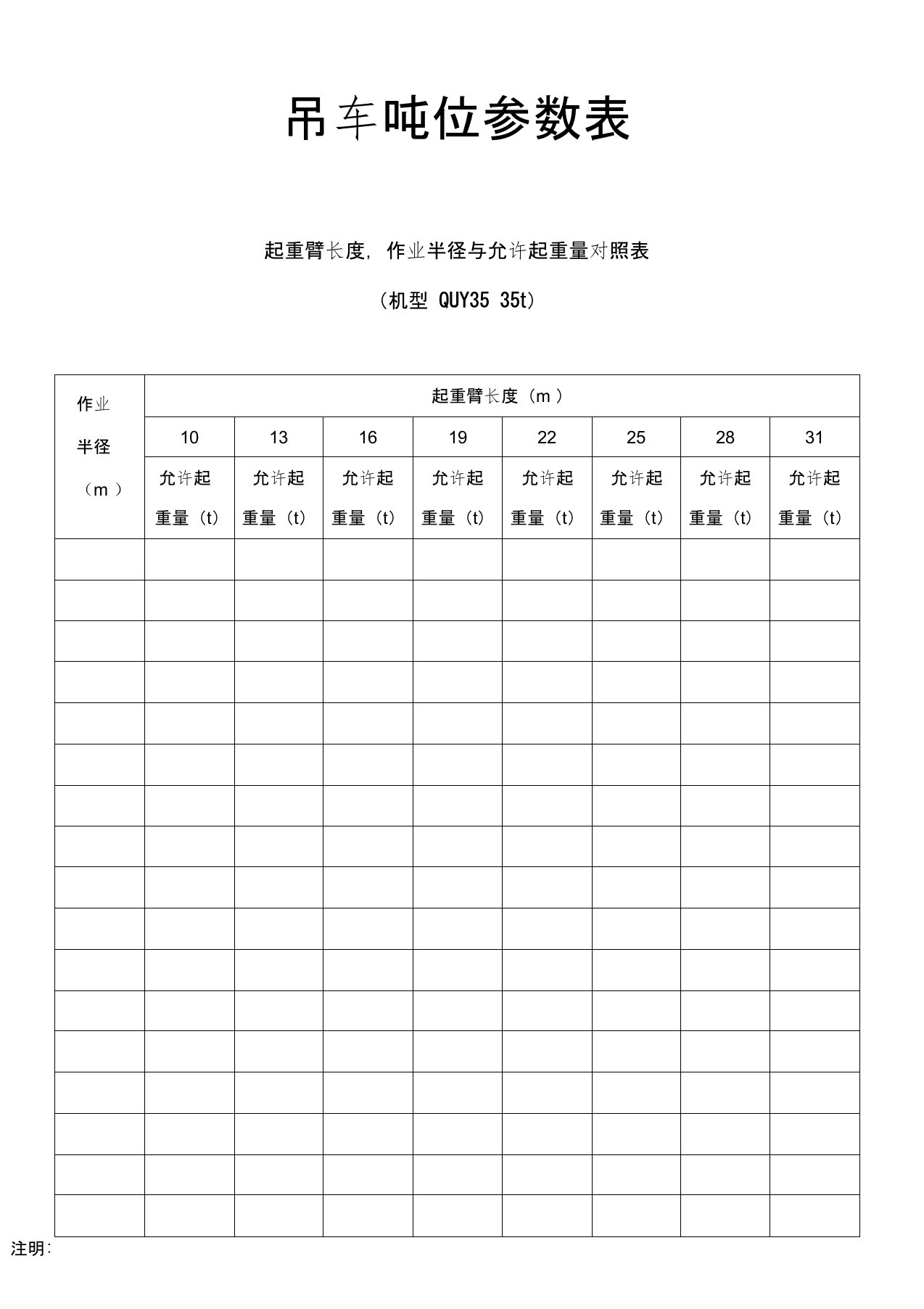 各吨位吊车起重参数资料全