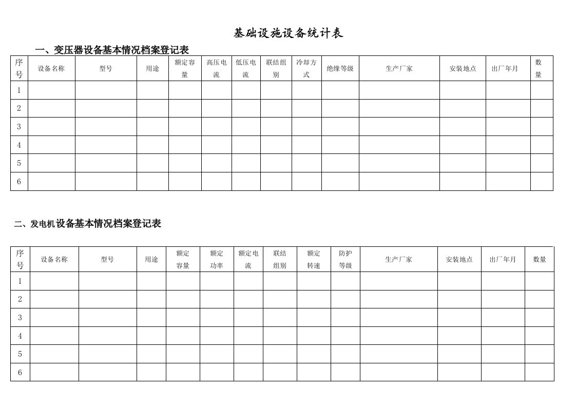 物业设施设备台账表格