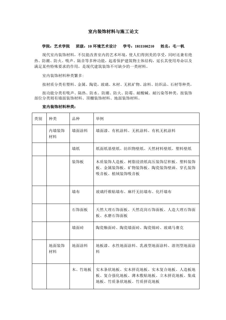 室内装饰材料与施工论文