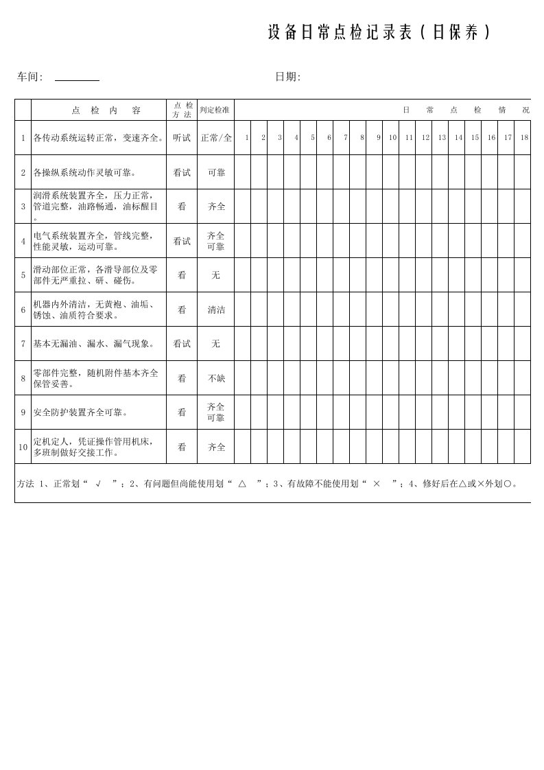 设备日常点检记录表