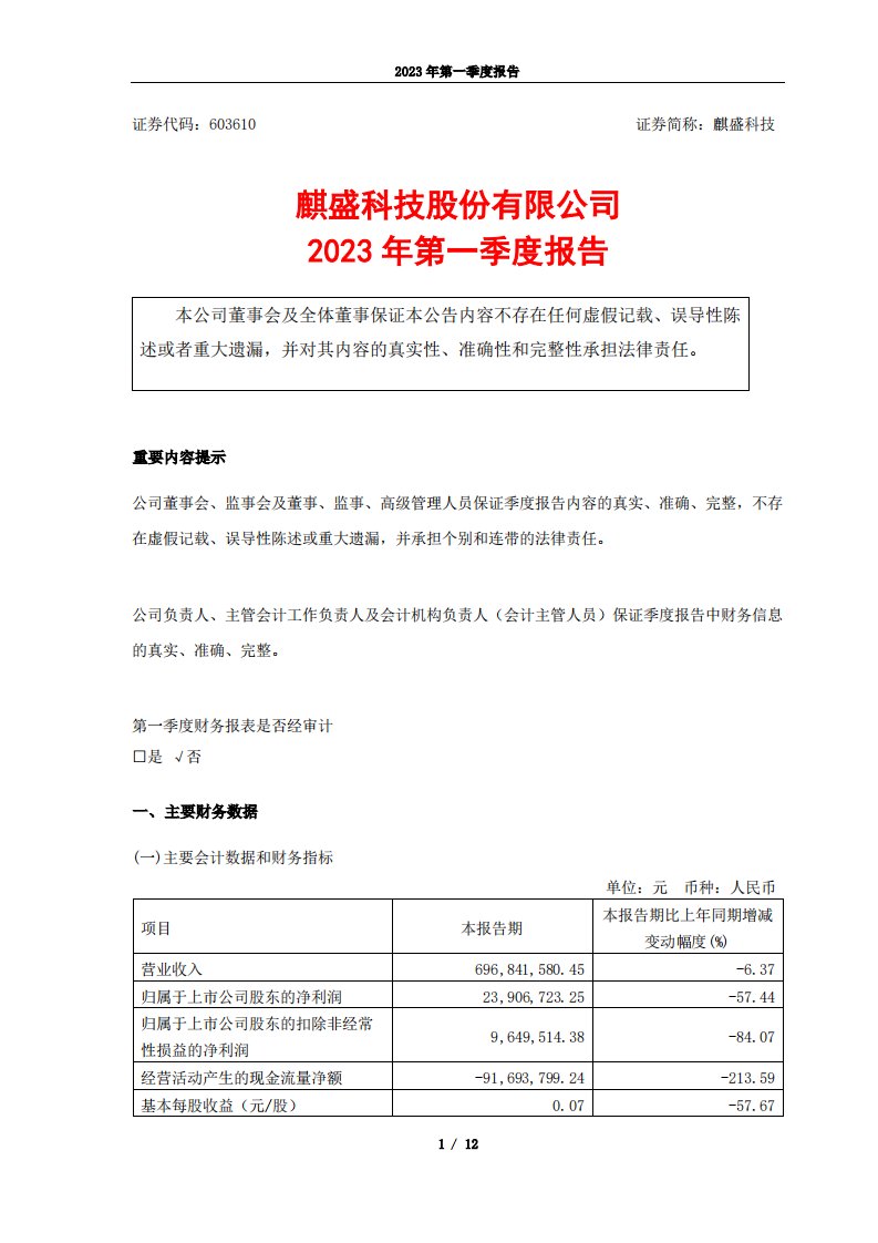 上交所-麒盛科技2023年第一季度报告-20230428