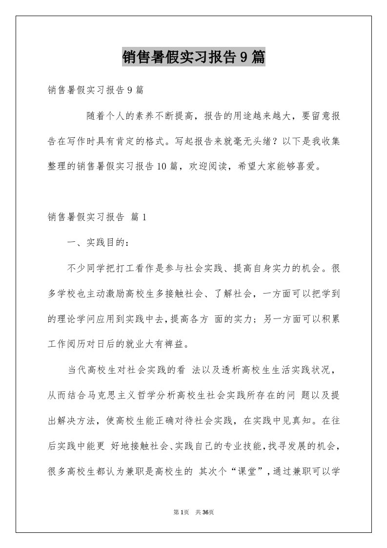 销售暑假实习报告9篇