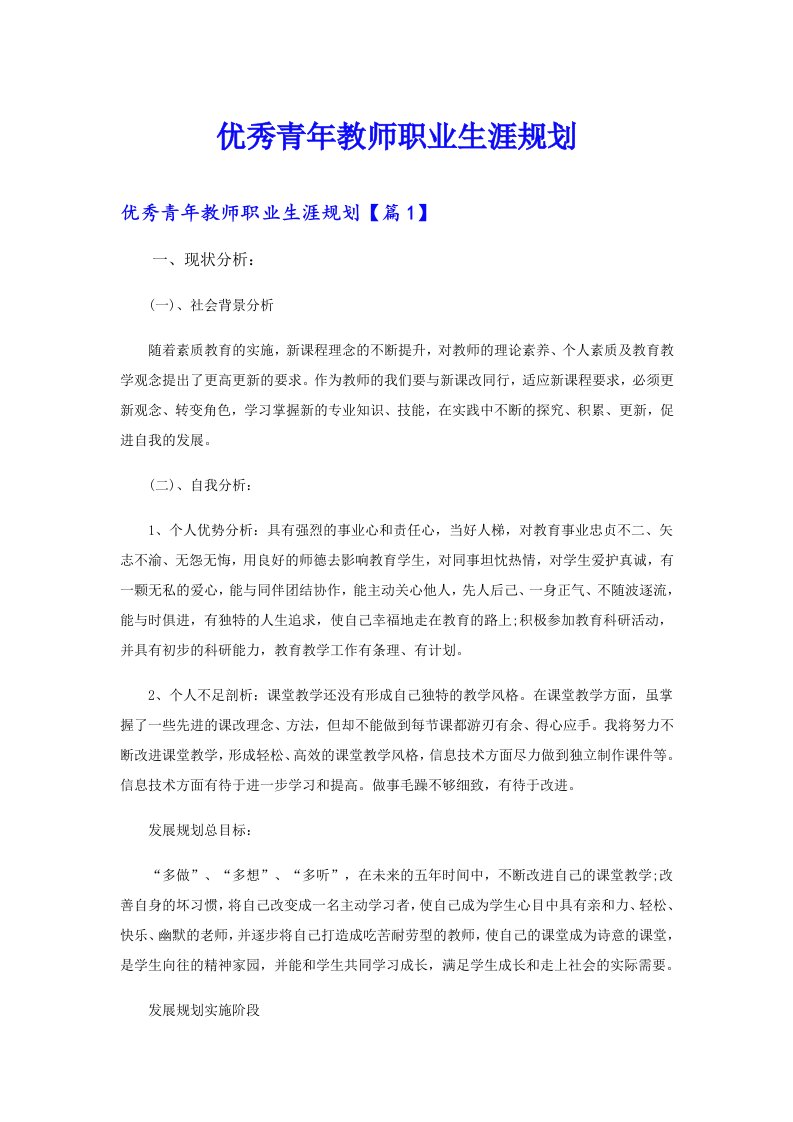 优秀青年教师职业生涯规划