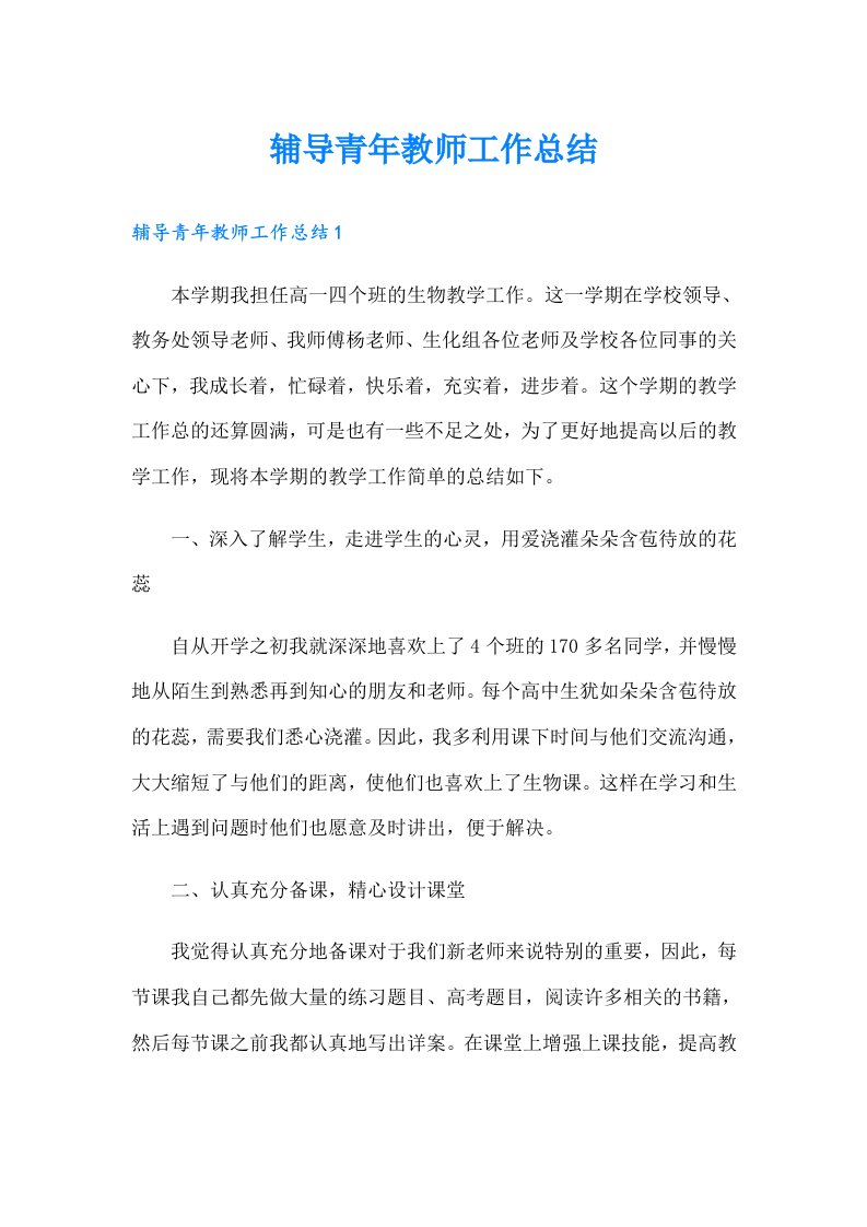 辅导青年教师工作总结