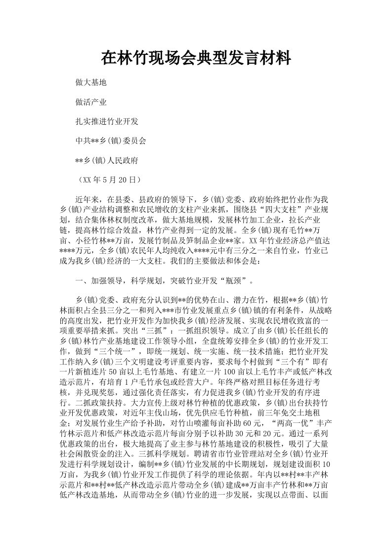 在林竹现场会典型发言材料