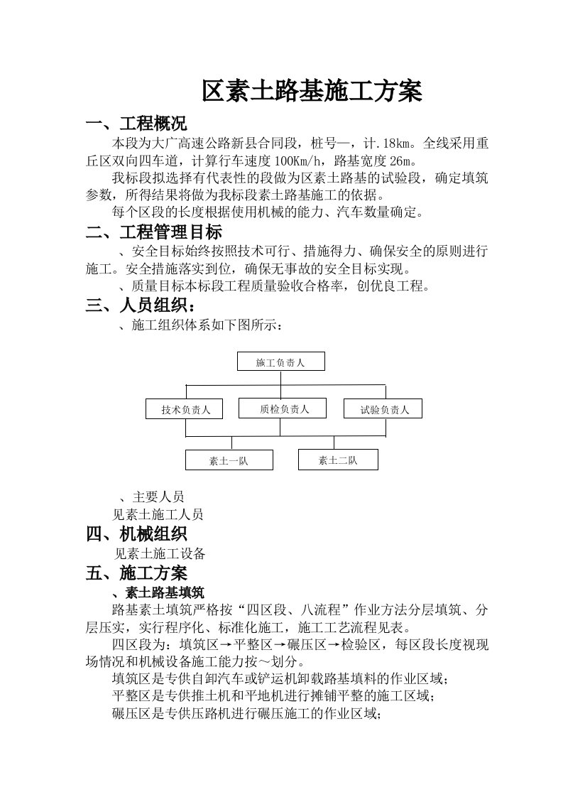 精选大广高速公路96区素土路基施工组织设计方案