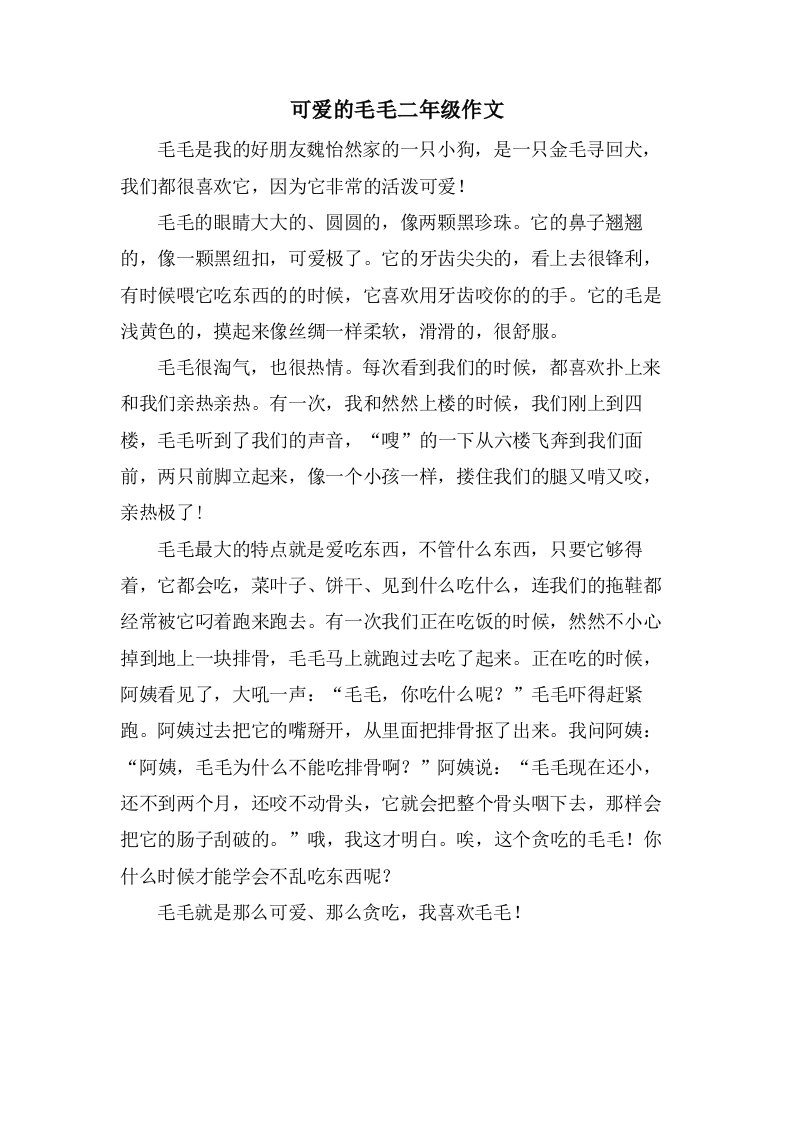 可爱的毛毛二年级作文