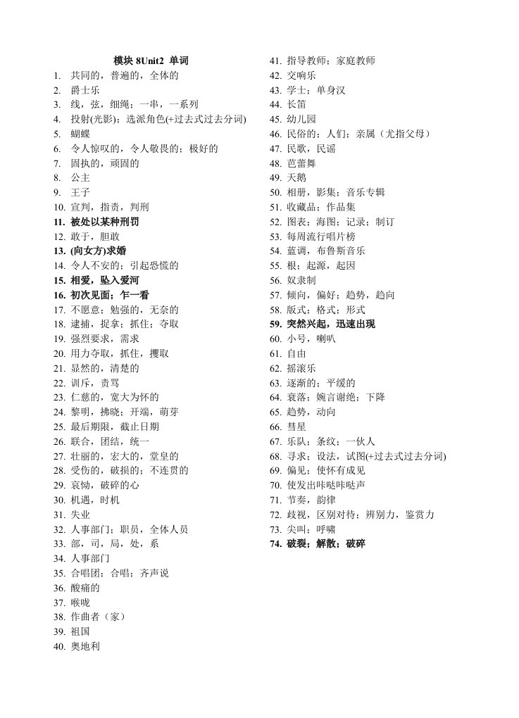 高二模块8Unit2单词