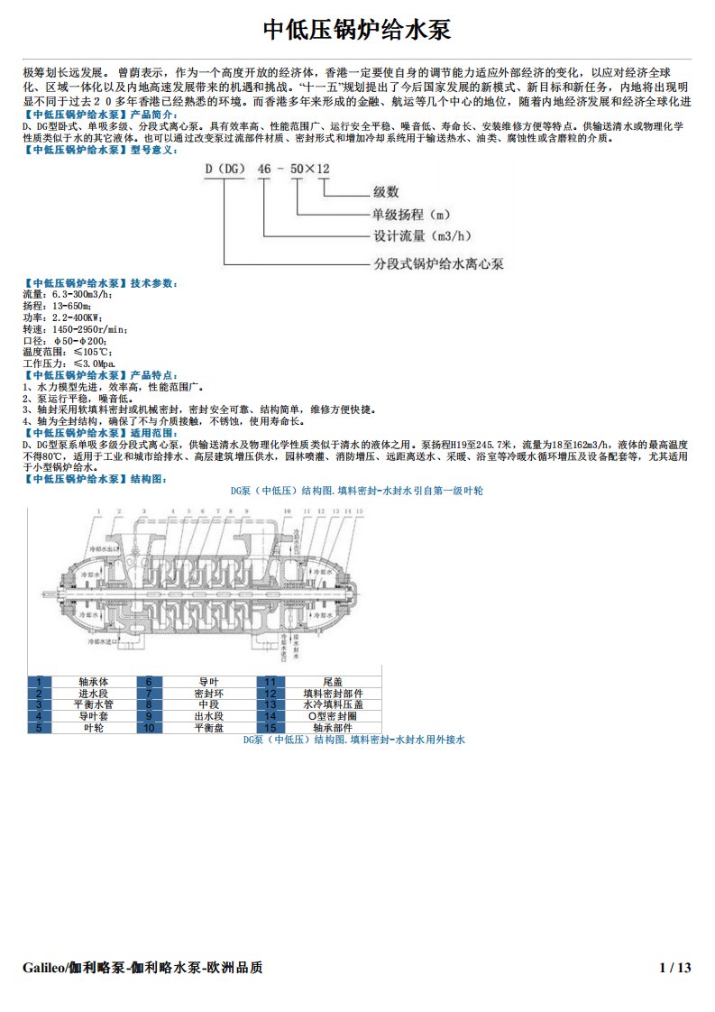 中低压的锅炉给水泵