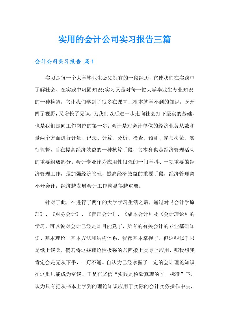 实用的会计公司实习报告三篇