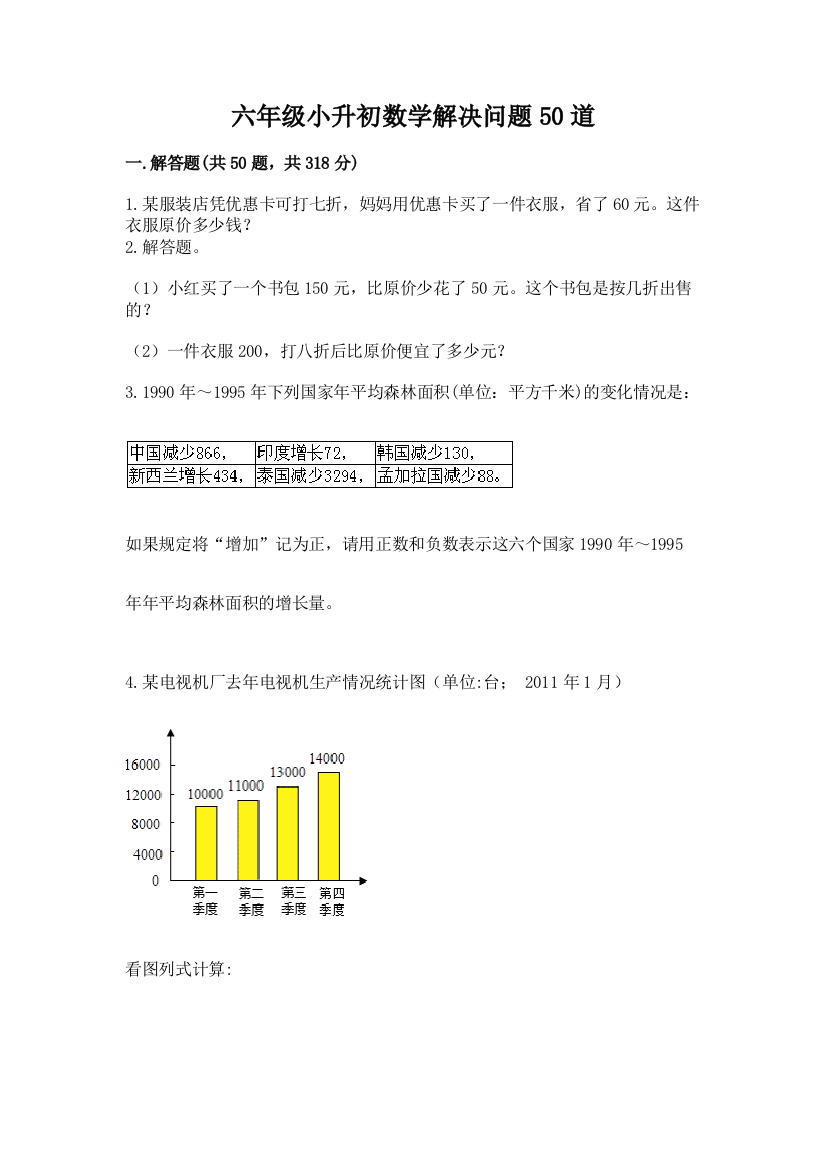 六年级小升初数学解决问题50道含答案【综合题】