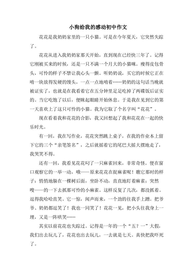 小狗给我的感动初中作文