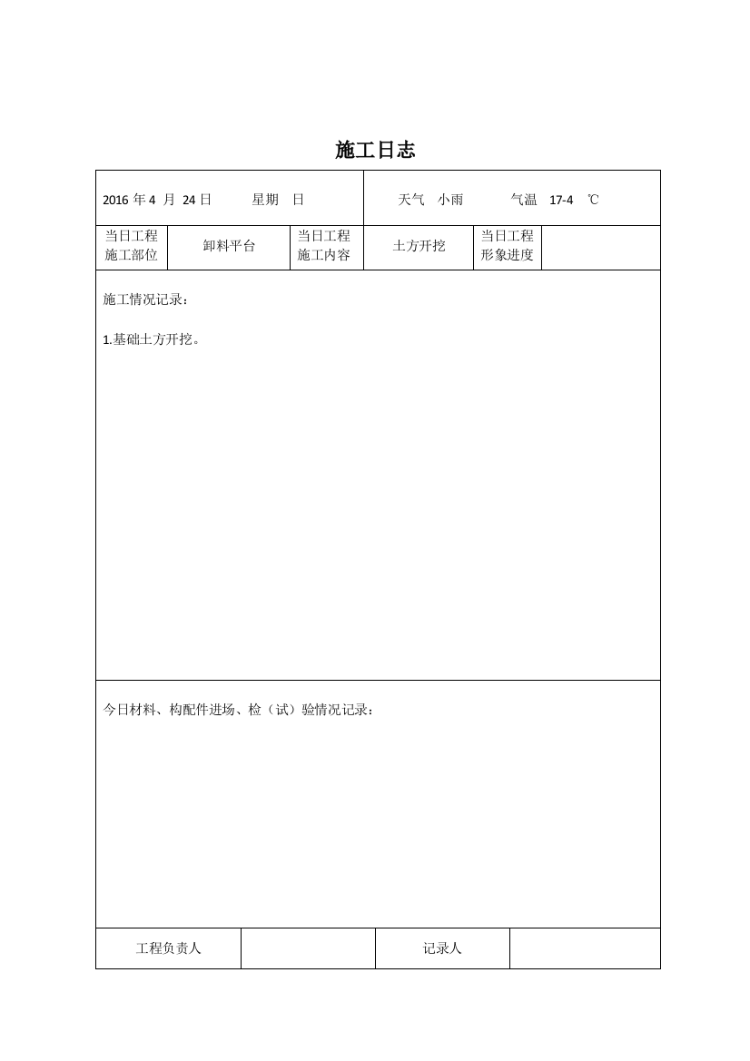 (完整word版)施工日志表格