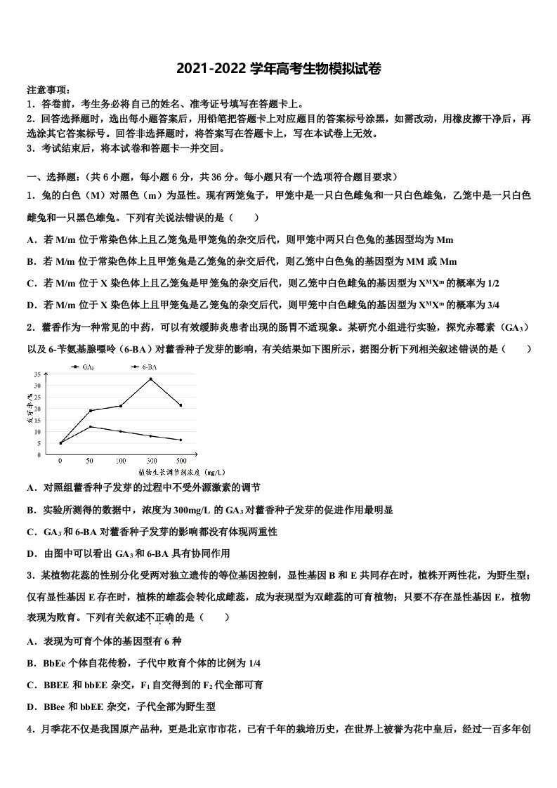 2022年陕西省渭南市韩城市教学研究室高三适应性调研考试生物试题含解析