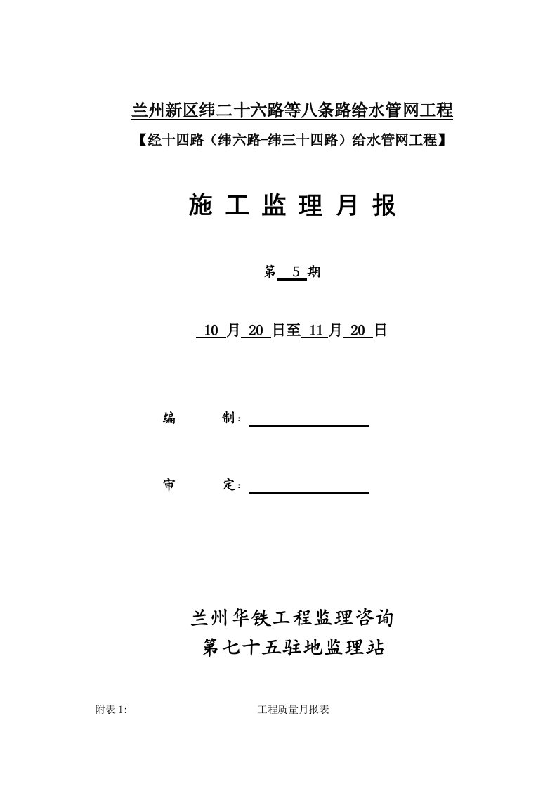 给水管网监理月报模板