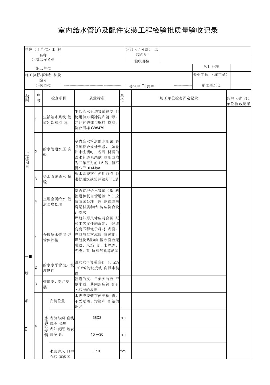 室内给水管道及配件安装工程检验批质量验收记录（5251）