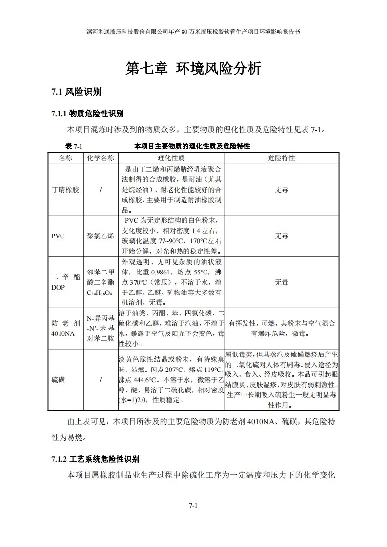 环境影响评价报告公示：年产80万米液压橡胶软管生产项目环境风险分析环评报告