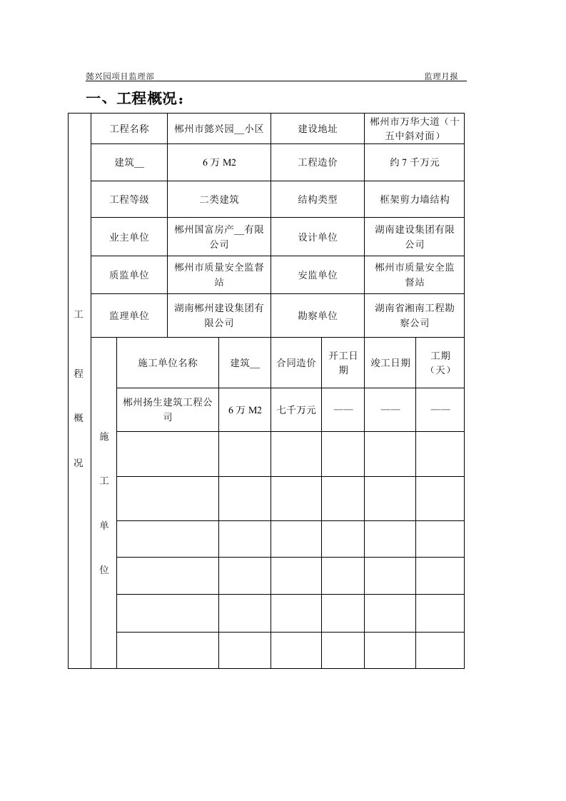 懿兴园项目监理部监理月报