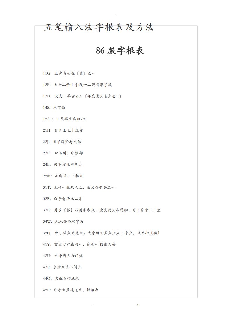 五笔输入法字根表及方法