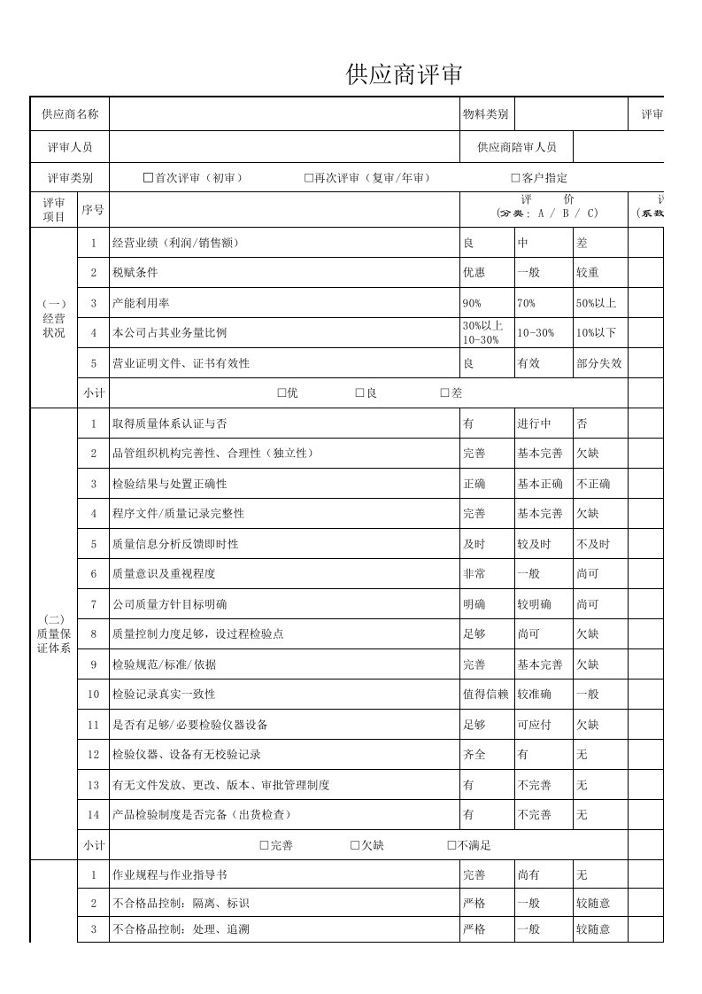 供应商评审表