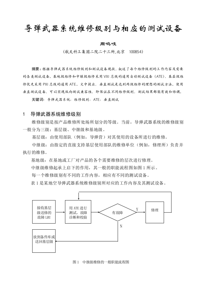 导弹武器系统维修级别与相应的测试设备