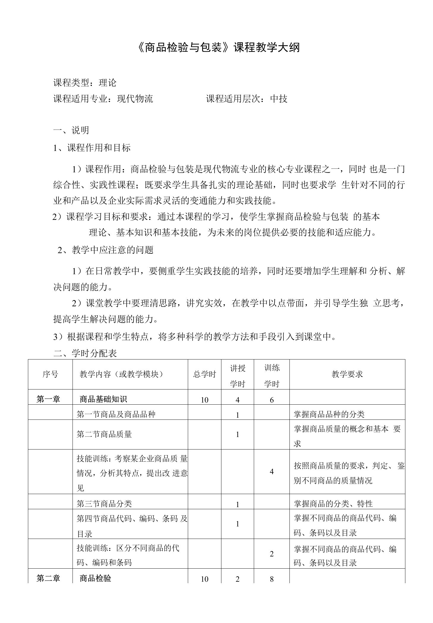 《商品检验与包装》教学大纲-16物流中技