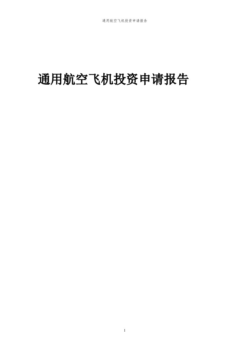 2024年通用航空飞机投资申请报告代可行性研究报告