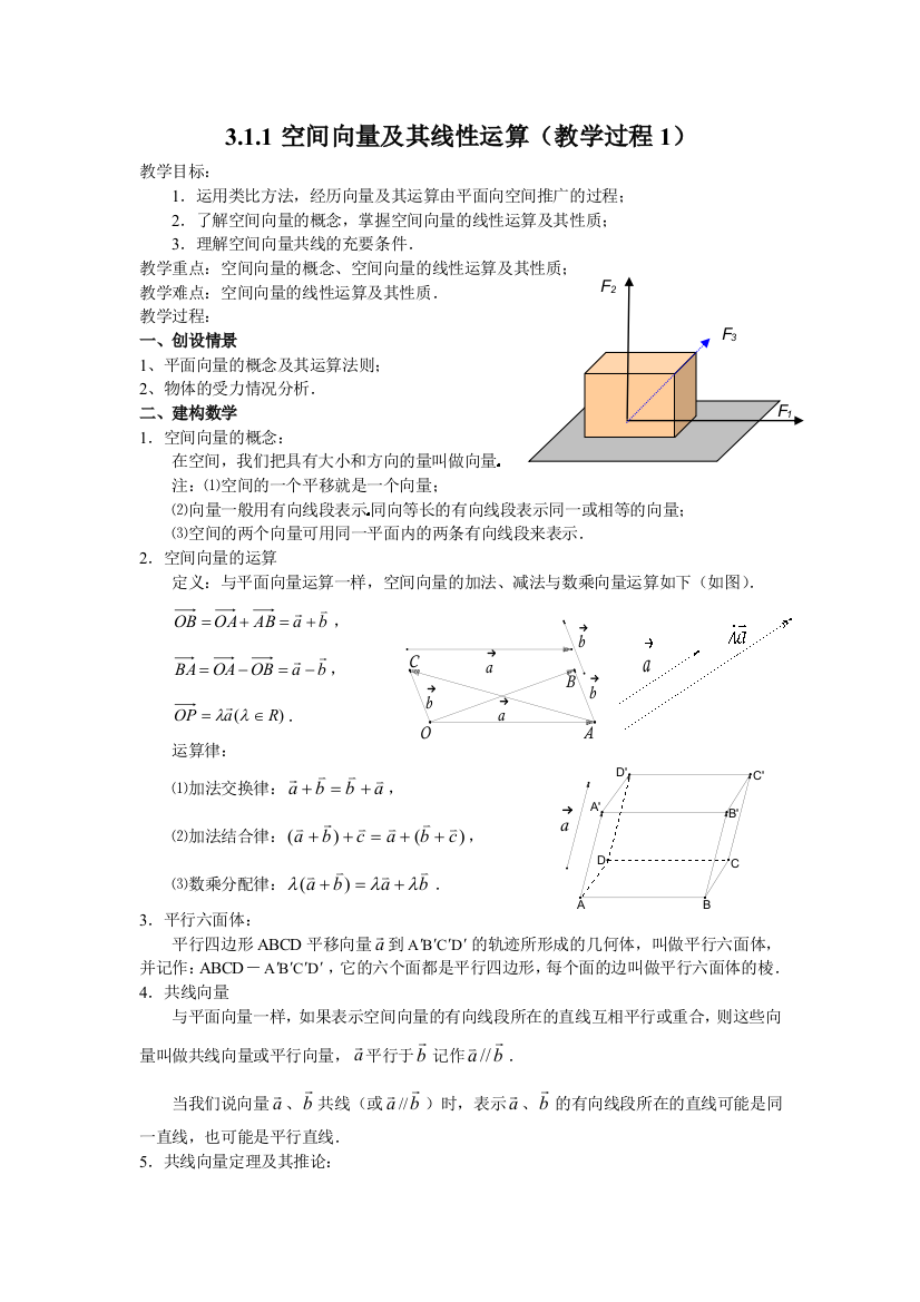 【新课教学过程】3.1.1空间向量及其线性运算Z