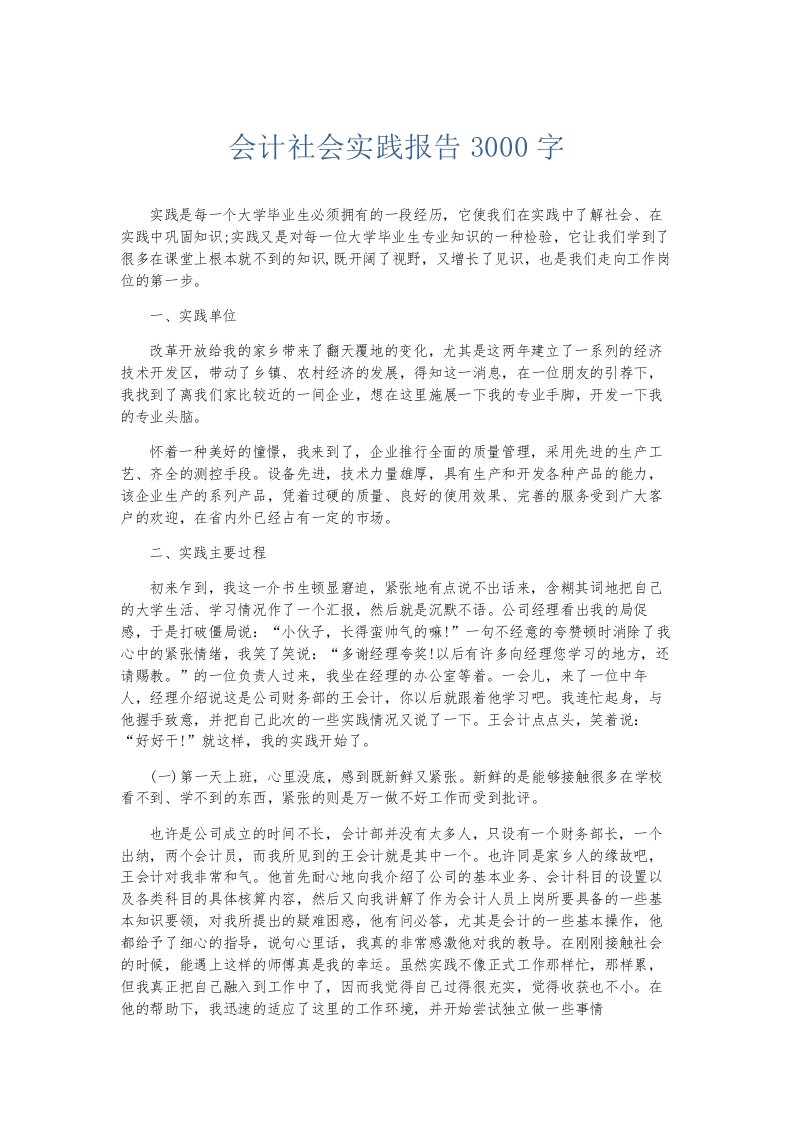 总结报告会计社会实践报告3000字