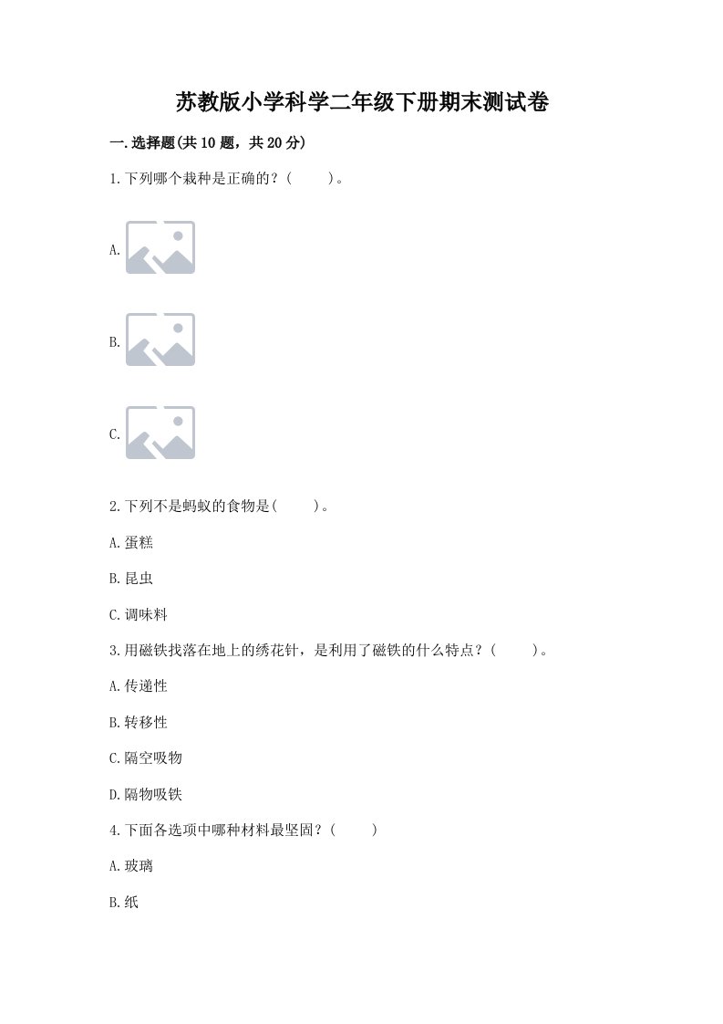 苏教版小学科学二年级下册期末测试卷附答案（模拟题）