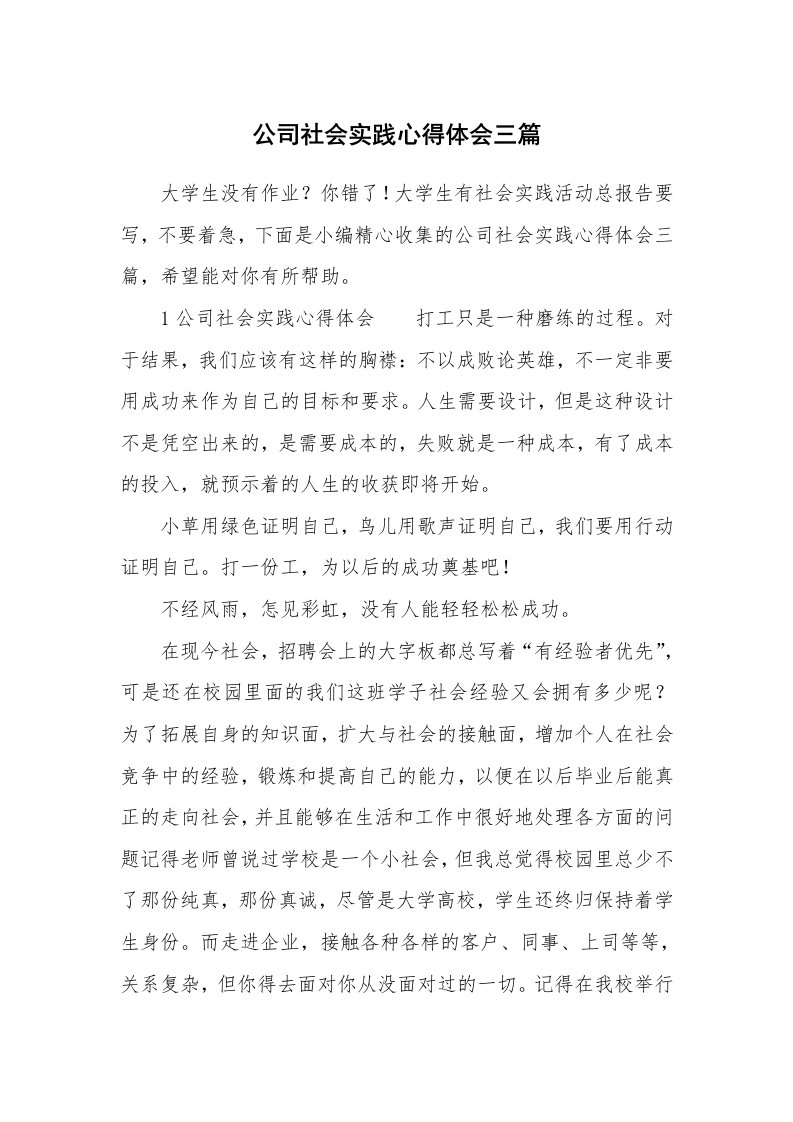 公司社会实践心得体会三篇