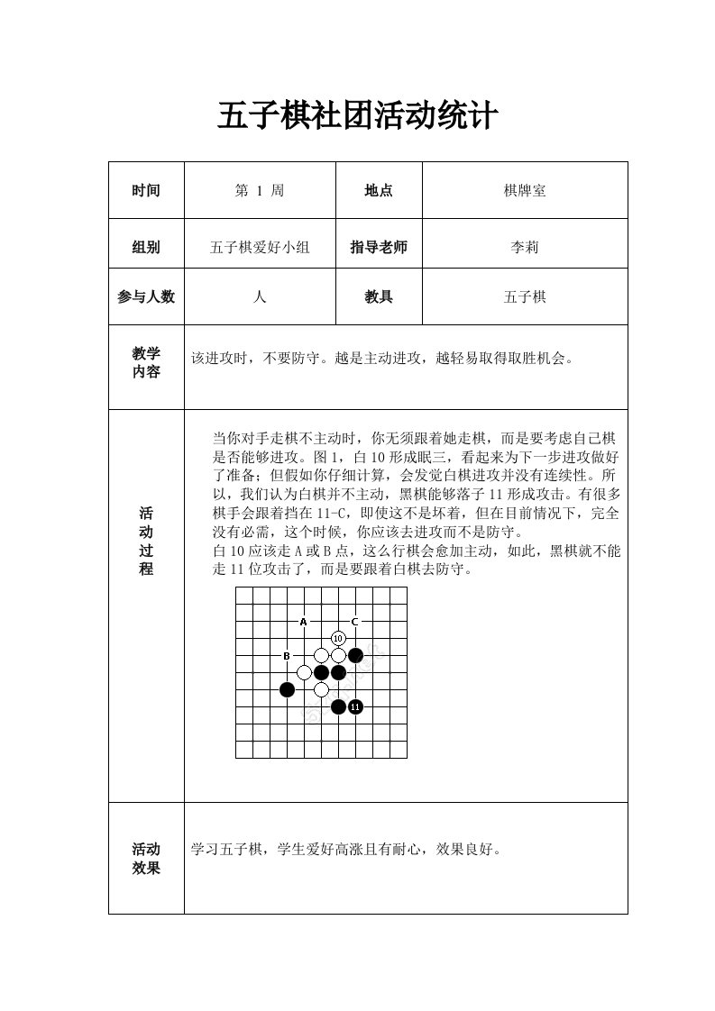 五子棋社团活动记录样稿