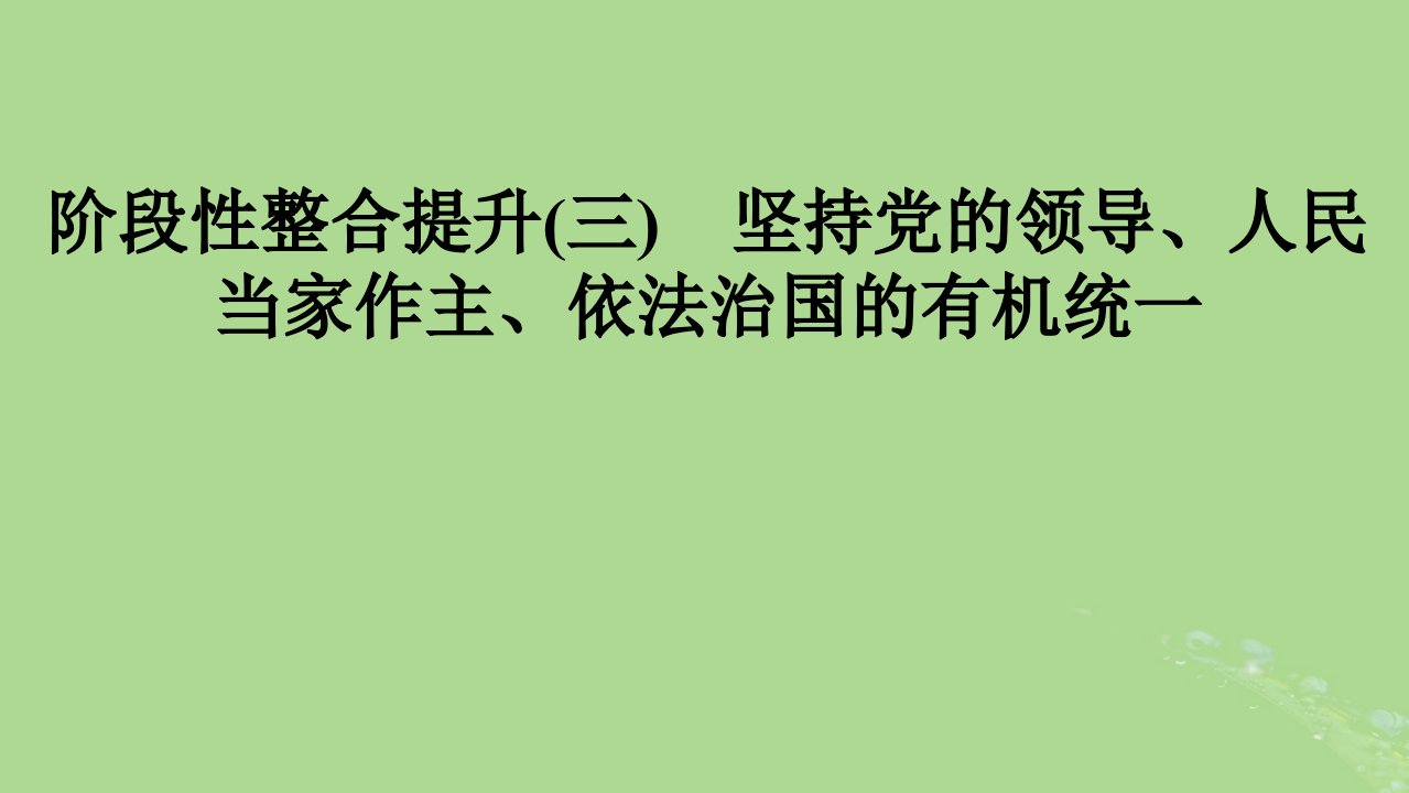 2025版高考政治一轮总复习必修3阶段性整合提升三坚持党的领导人民当家作主依法治国的有机统一课件